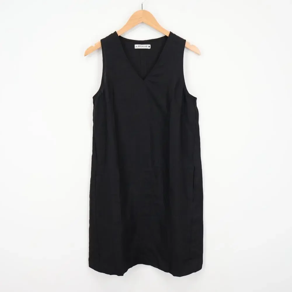 American Giant Women's Linen V Neck Sleeveless Dress Black Size Medium NWOT - Picture 1 of 6